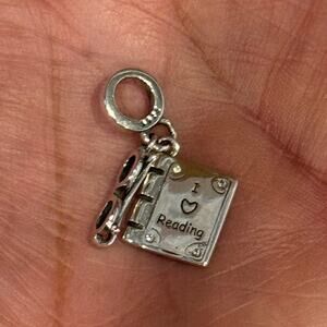 925 Sterling silver I Love To Read charm book and glasses bracelet necklace